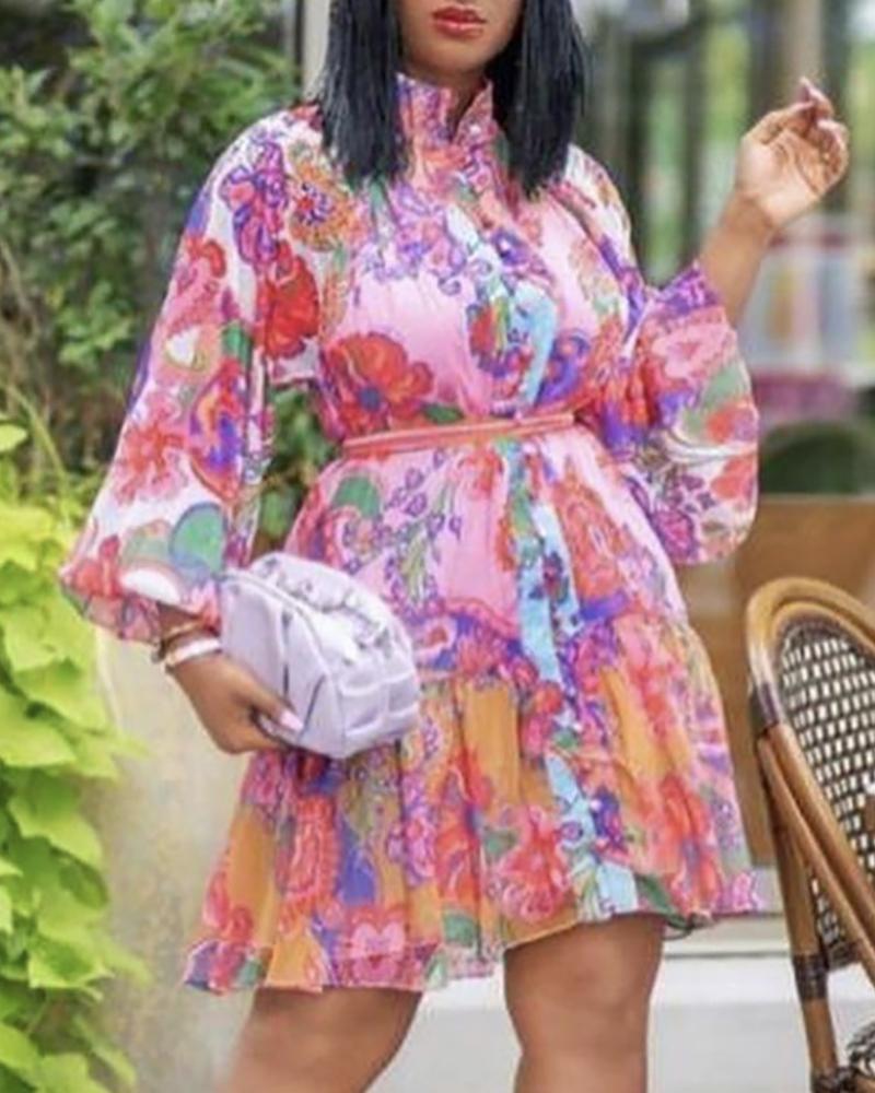 

Plus Size Floral Print Long Sleeve Dress, Pink