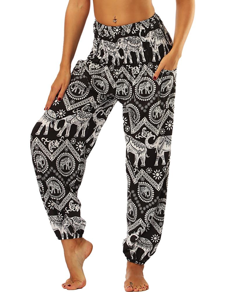 

Animal Print High Waist Wide Leg Yoga Pants, Black