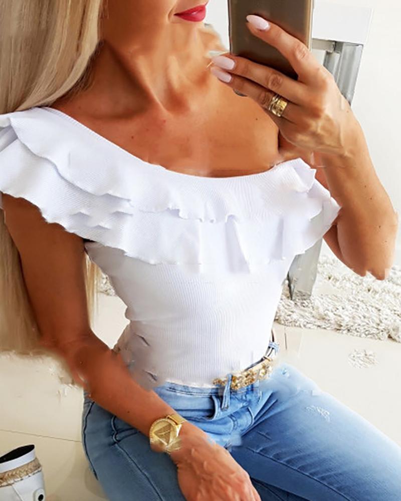 

One Shoulder Ruffles Casual Top, White