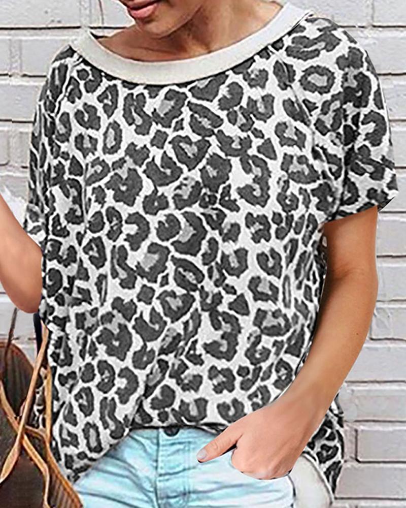 

Round-neck Print Short Sleeve T-shirt, Gray