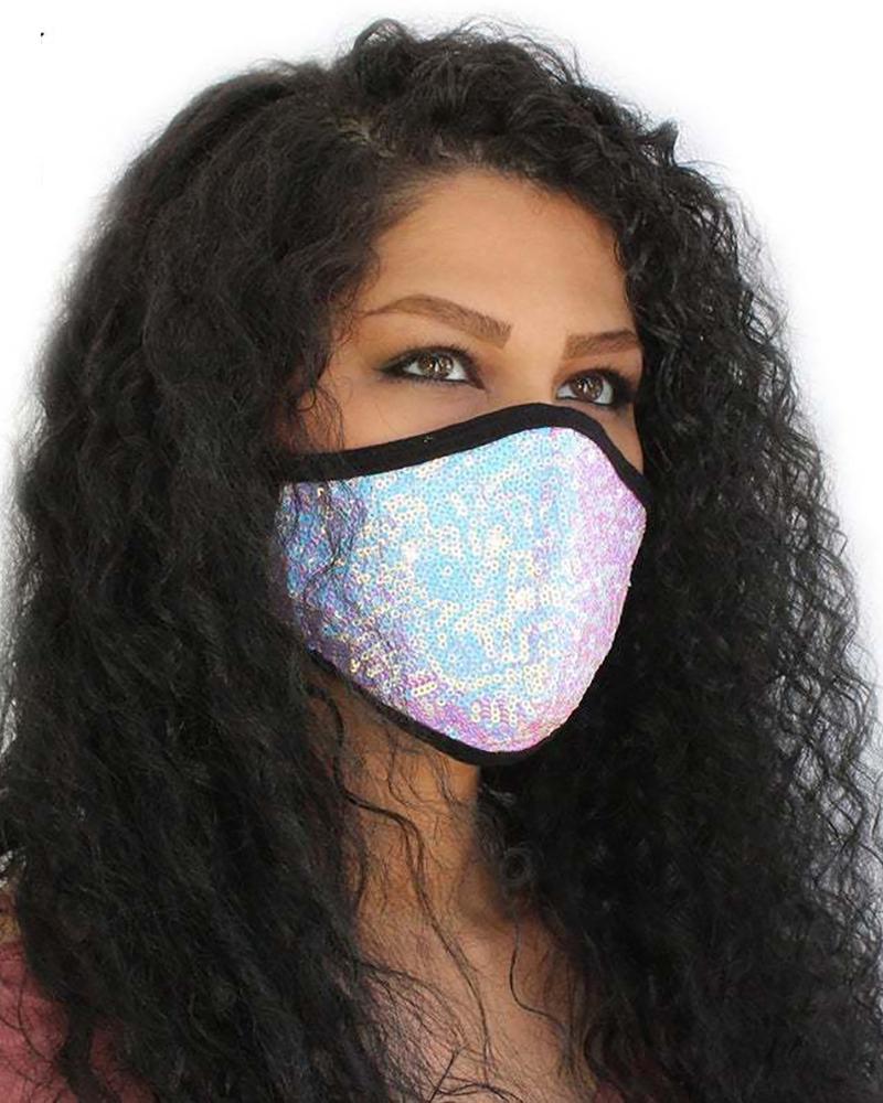 

Sequins Colorblock Breathable Face Mask, White