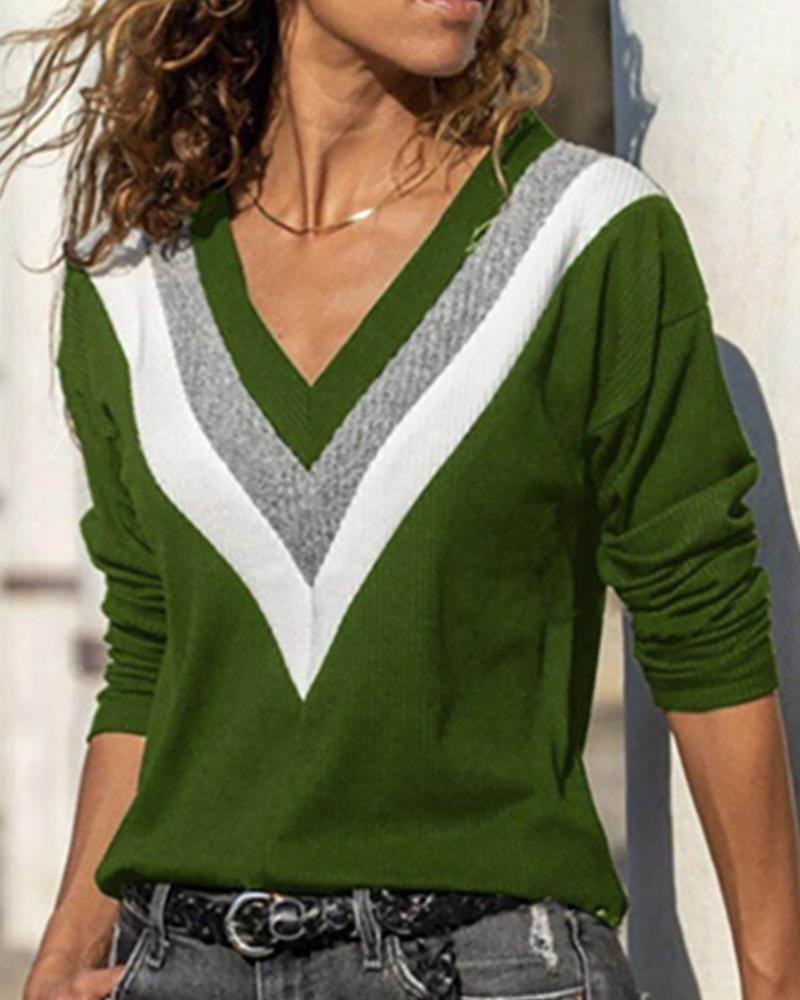

Striped Colorblock Long Sleeve Sweater, Green