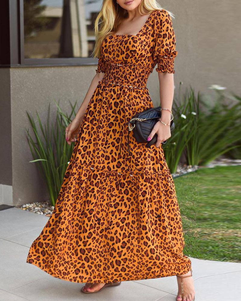 

Cheetah Print Frill Hem Maxi Dress, Leopard