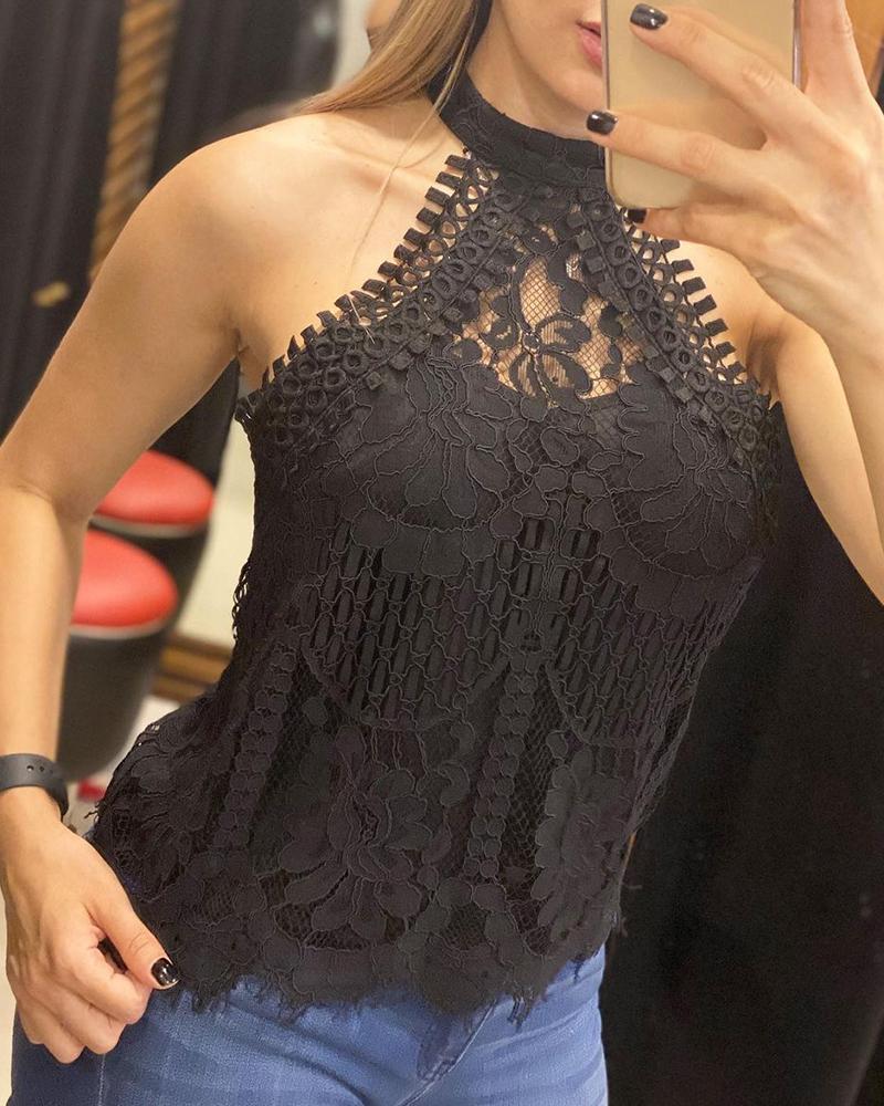 

Sleeveless Eyelash Lace Top, Black