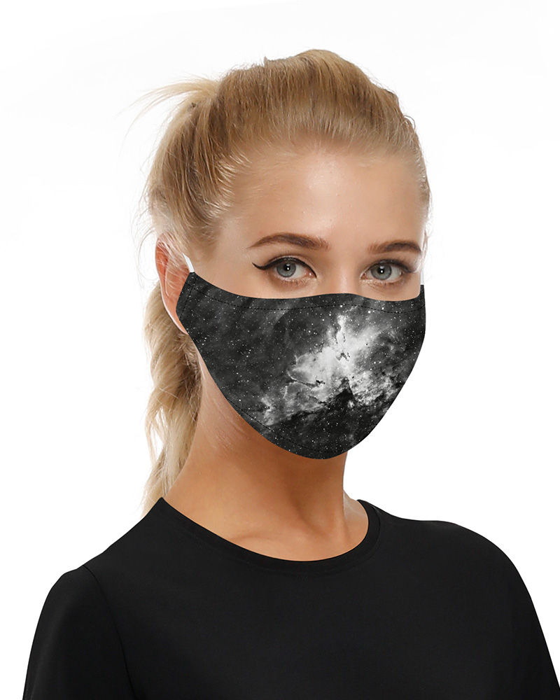 

Tie Dye Print Mouth Mask Breathable Washable And Reusable With Replaceable Filter, Black