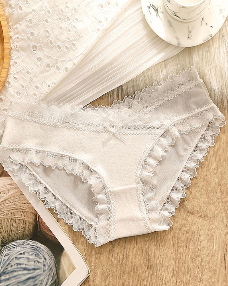

Lace Trim Bowknot Front Sheer Mesh Panty, White