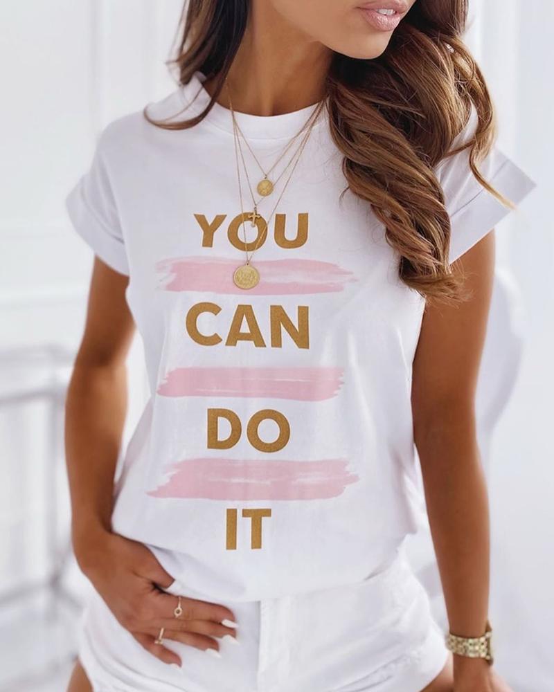 

Letter Print Colorblock Short Sleeve T-shirt, White
