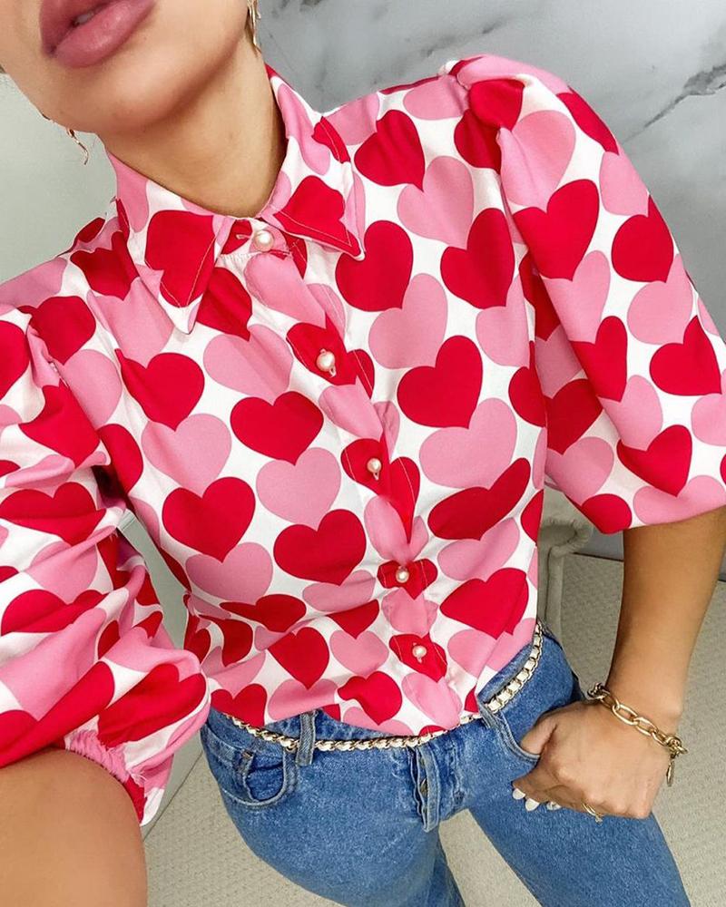 

Pink Heart Print Shirt