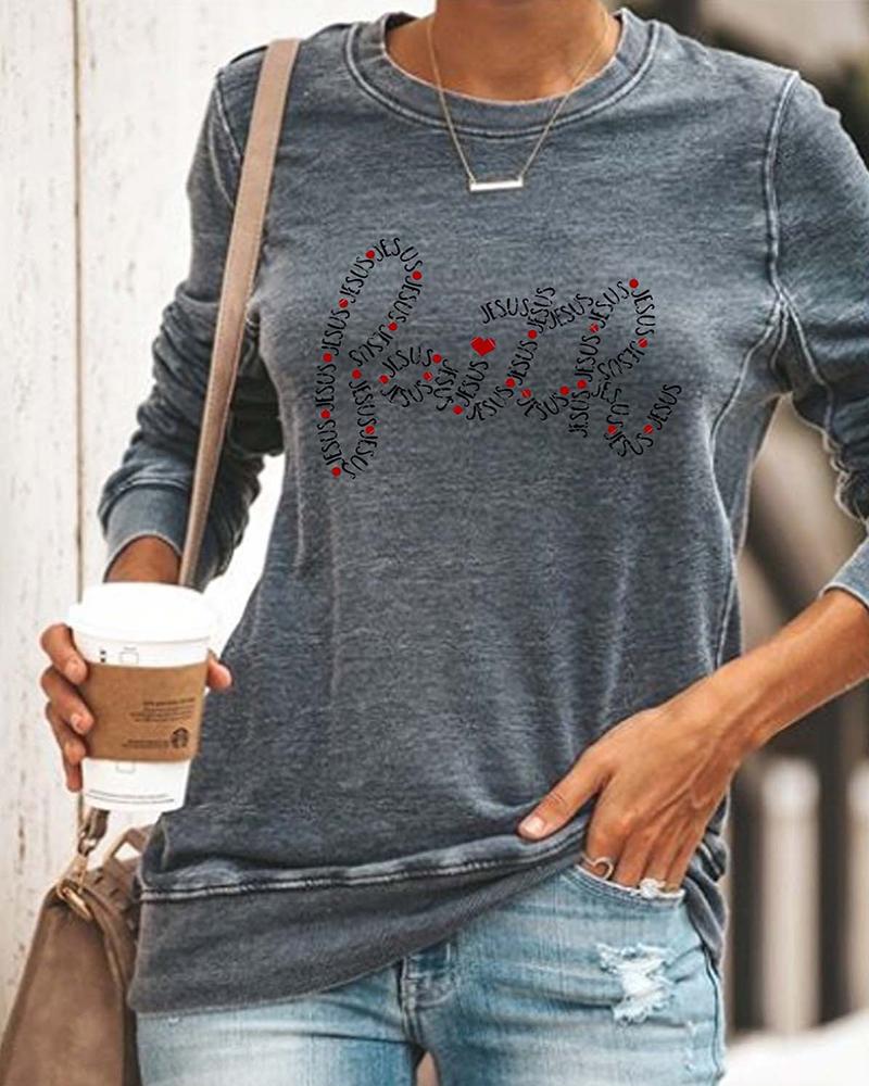 

Letter Print Long Sleeve Casual Tee, Style2