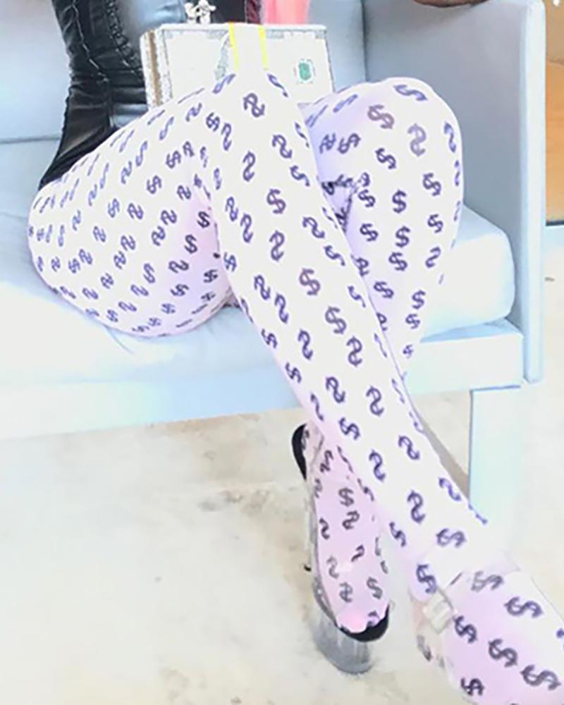 

All Over Print High Waist Skinny Leggings, White