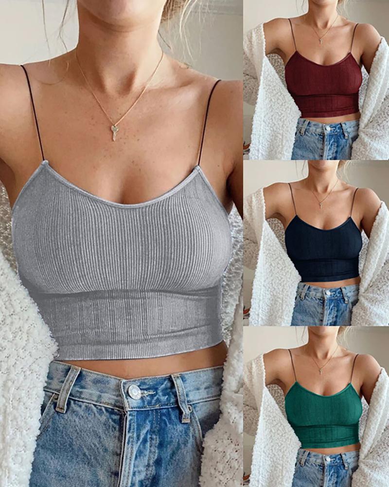 

Plain Spaghetti Strap Crop Top, Gray