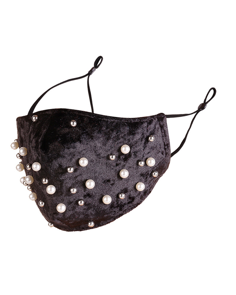 

Multi Beaded Velvet Breathable Face Mask, Black