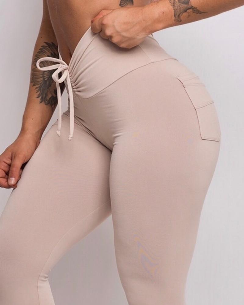 

Plain High Waist Skinny Yoga Pants, Khaki
