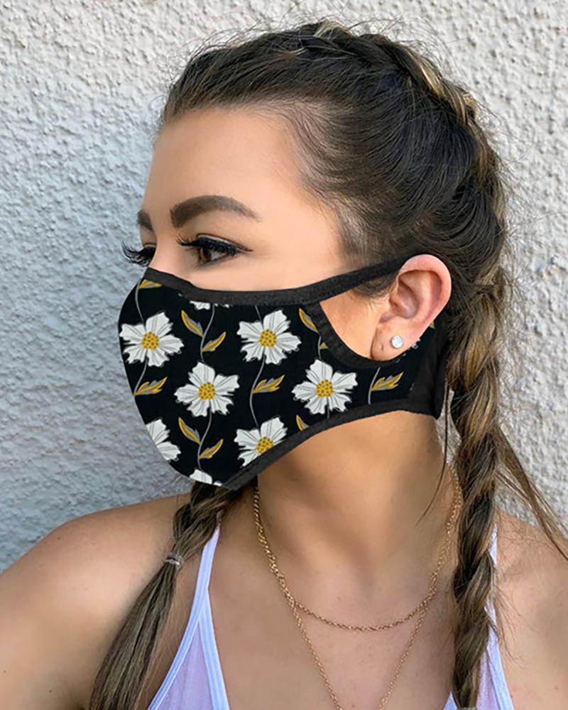 

Floral Leaf Print Breathable Mouth Mask, Black