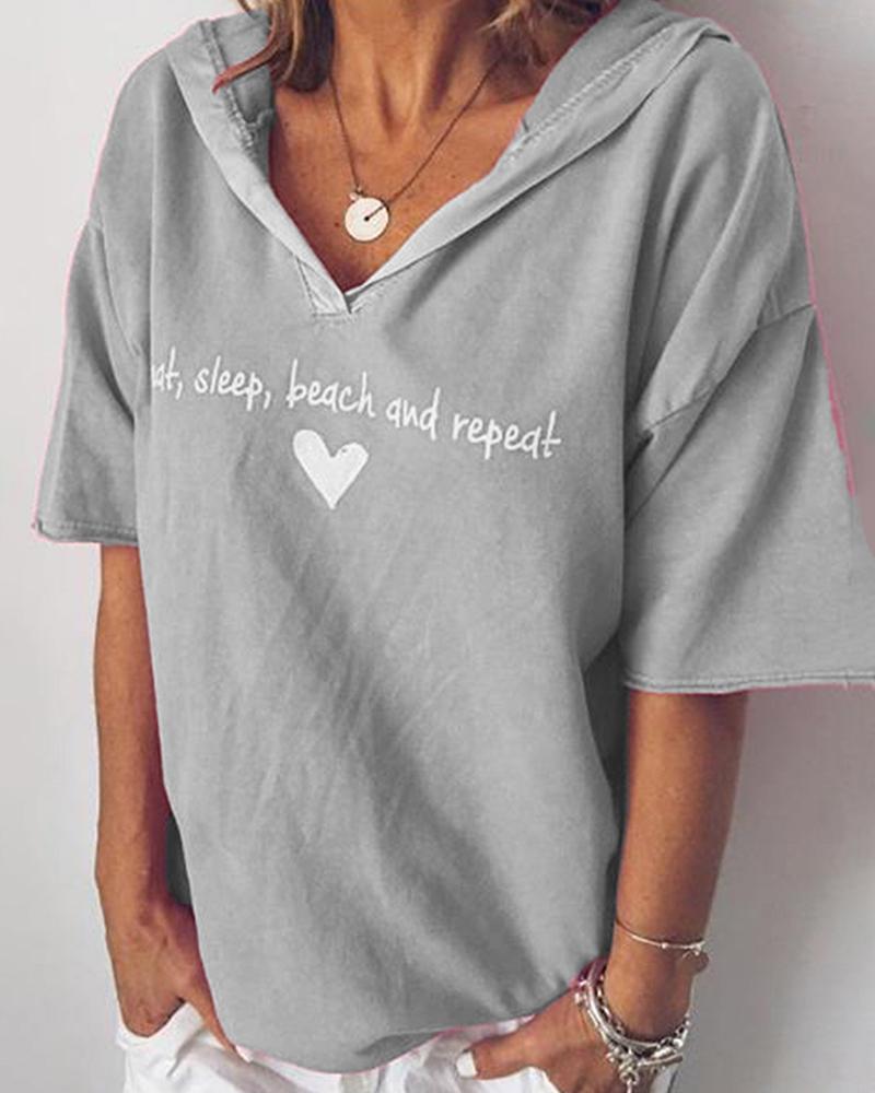 

Hooded Letter Print Casual T-shirt, Gray