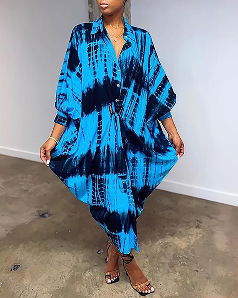 

Tie Dye Print Loose Shirt Dress, Blue