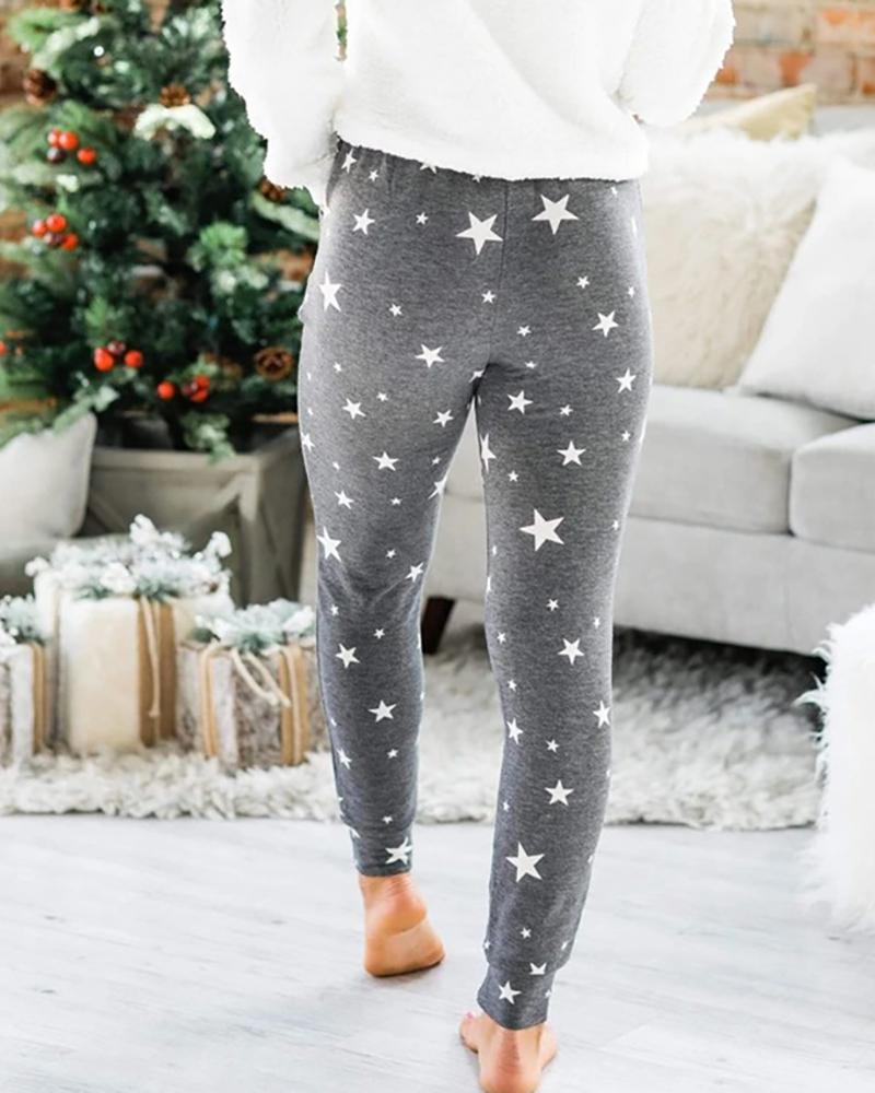 

Drawstring Star Print Casual Pants, Dark grey