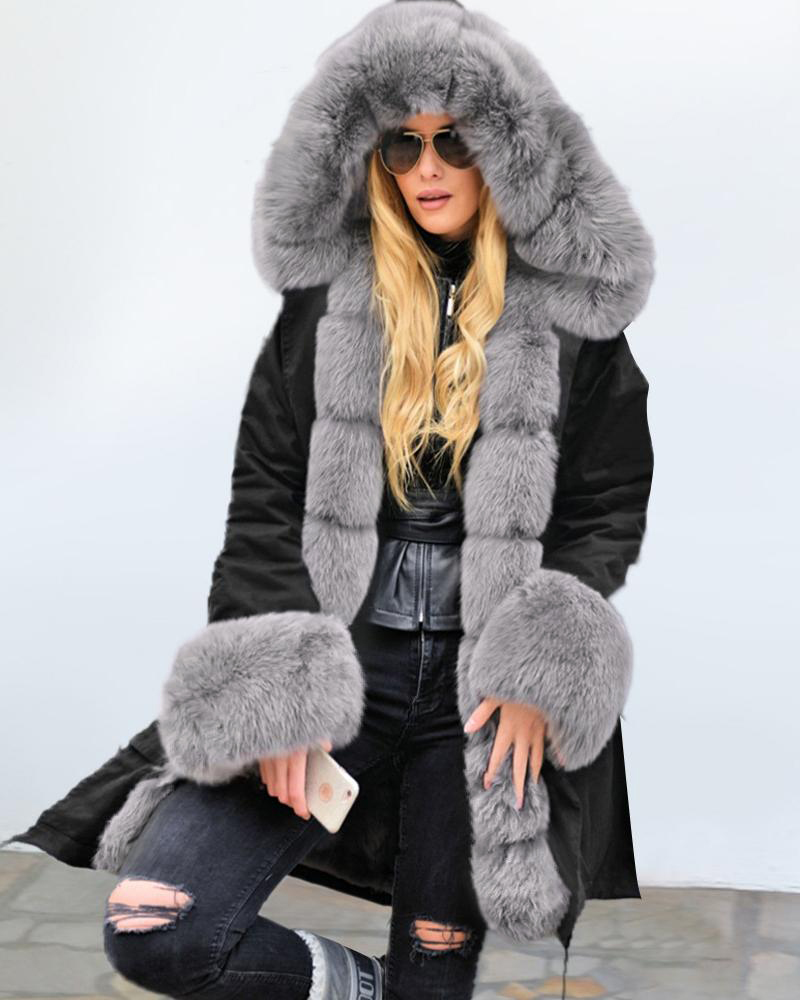 

Plain Faux Fur Casual Coat, Gray