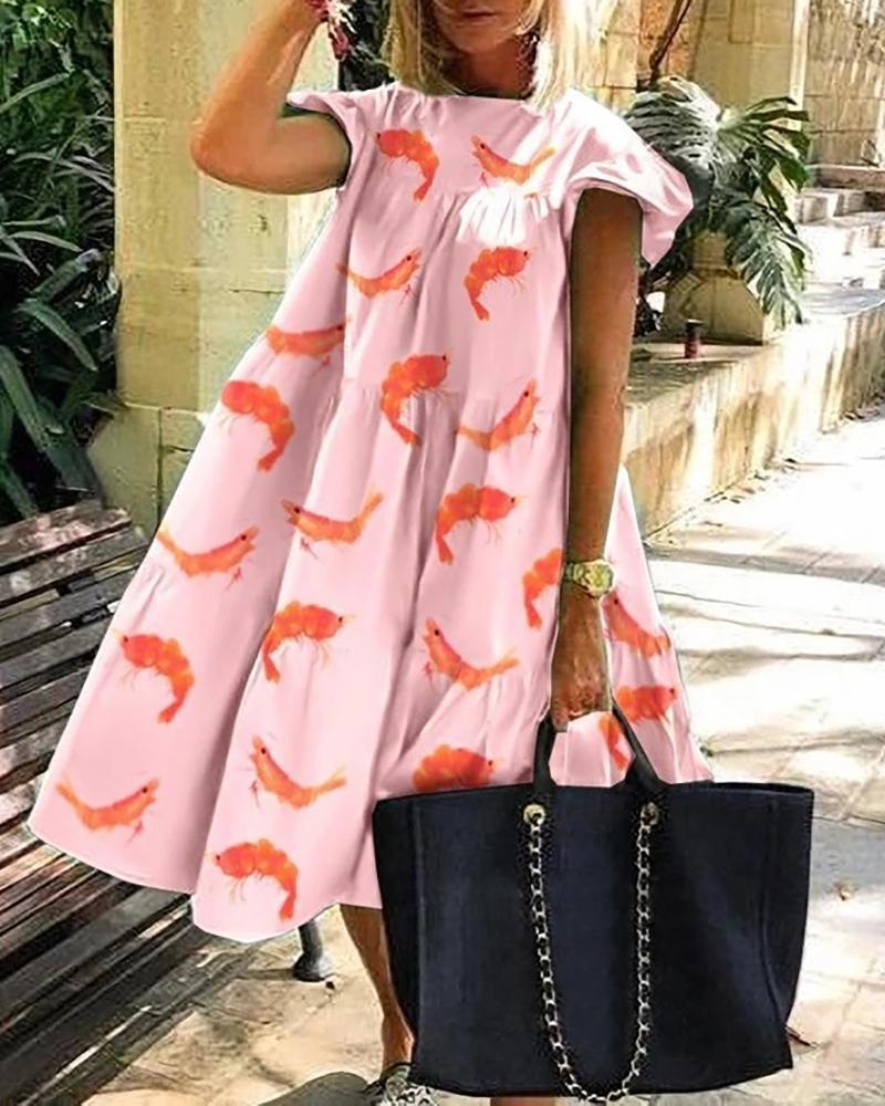 

Daisy / Butterfly / Tie Dye Print Ruched Ruffles Dress, Pink
