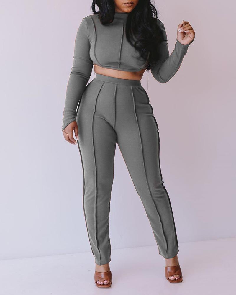 

Backless Crop Top & High Waist Pants Set, Gray