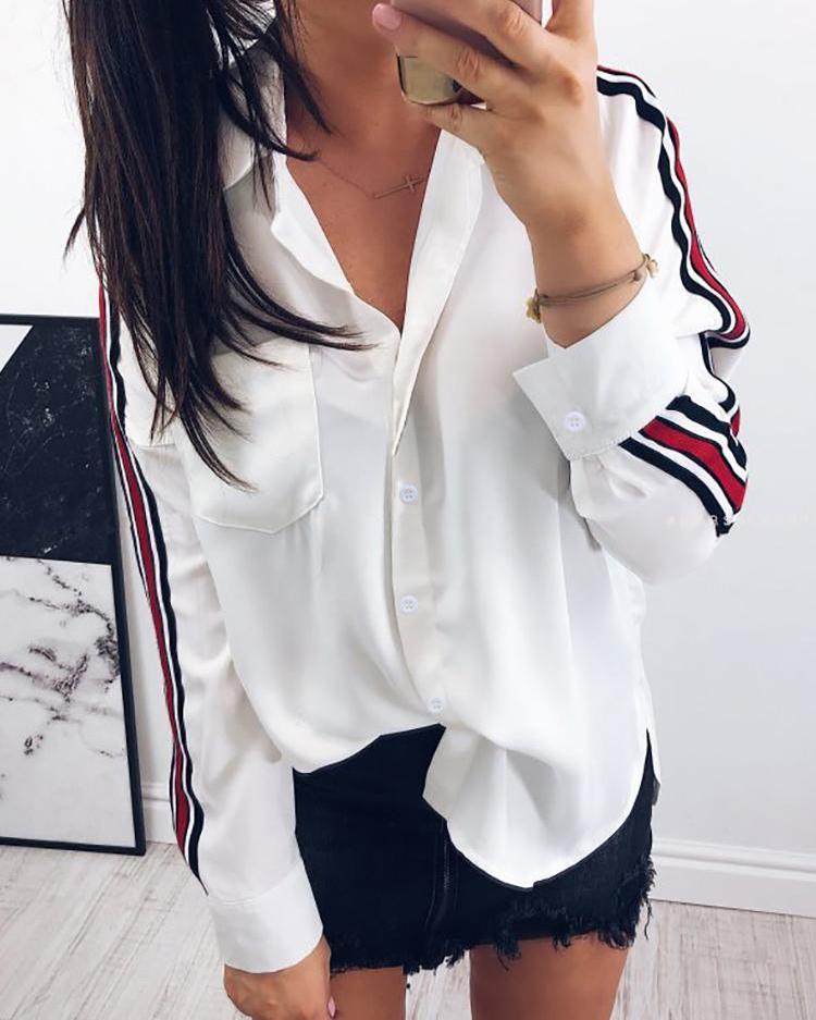 Colorful Striped Tape Pocket Design Shirt