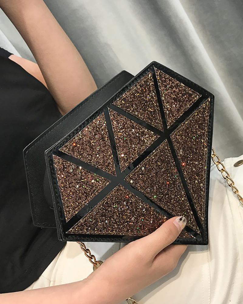 

Diamond Shaped Glitter Chain Crossbody Bag, Brown