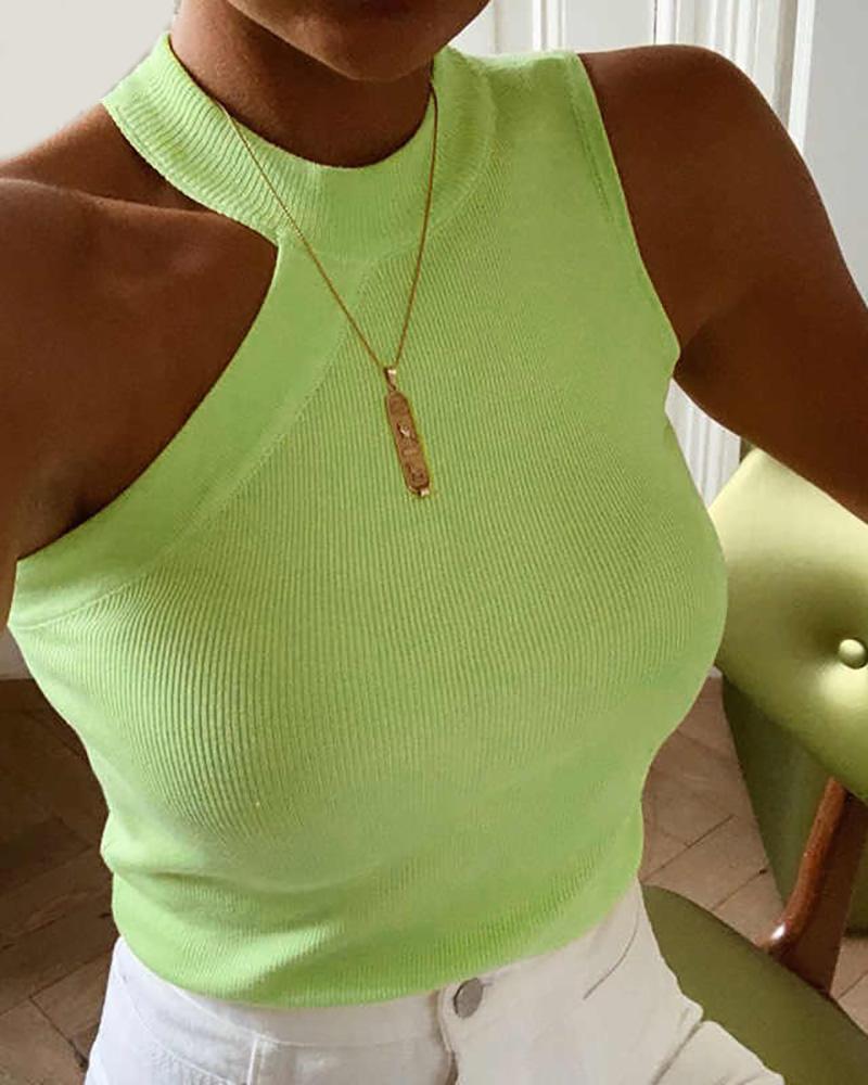 

Plain Cold Shoulder Sexy Tank, Green