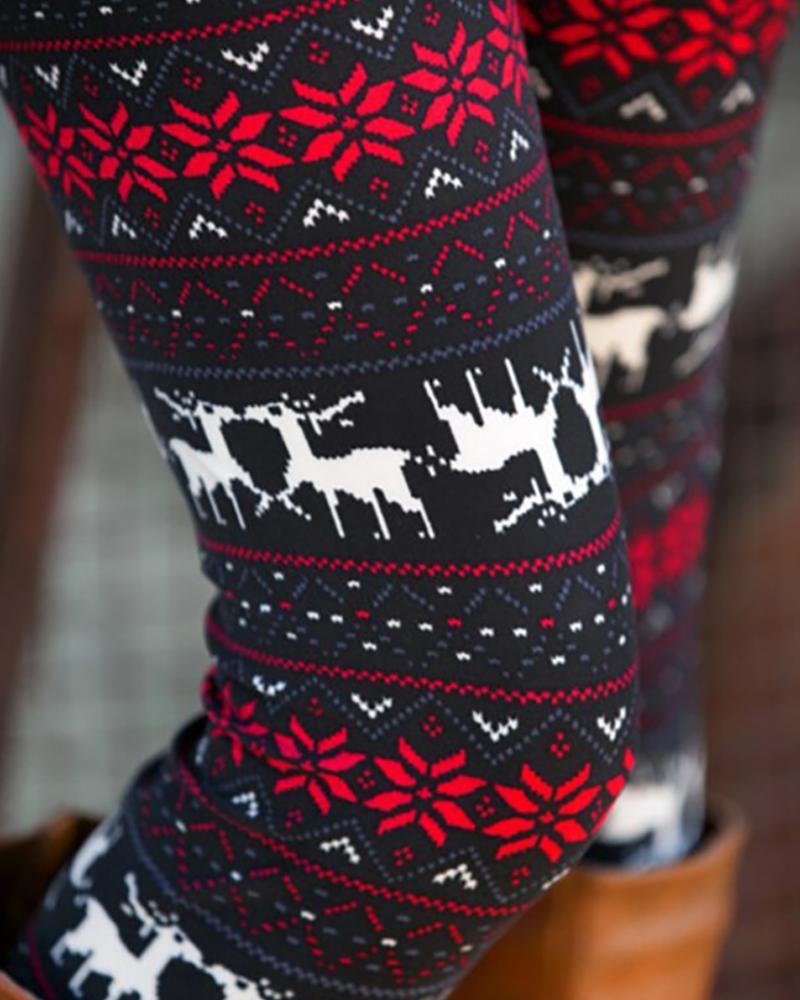 

Christmas Print High Waist Skinny Pants, Style2