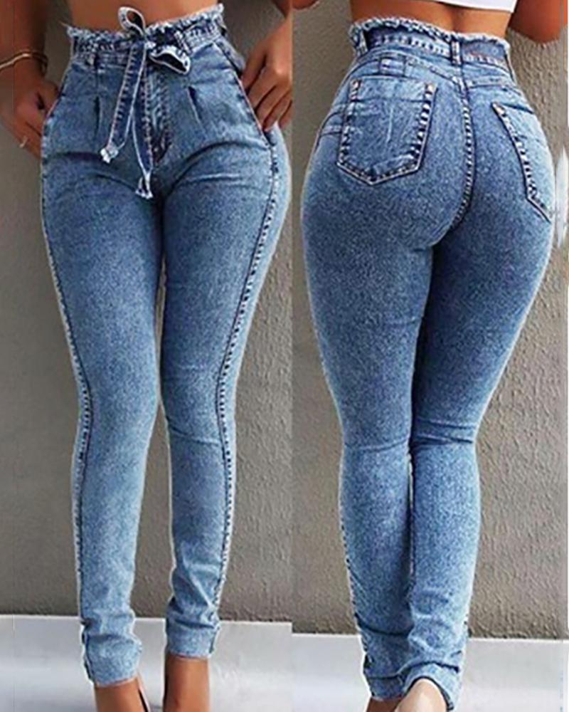 denim paperbag waist pants