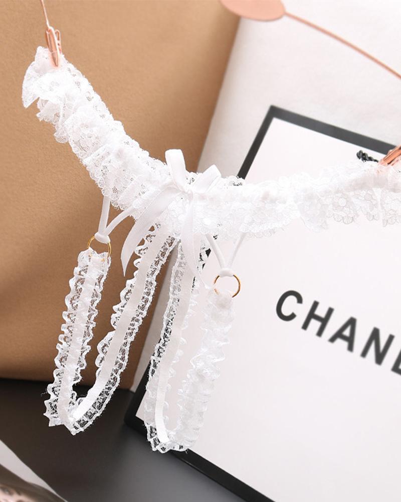 

Solid Lace Skinny T-string Panties, White