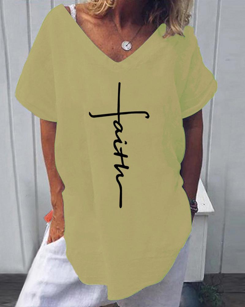 

Handwriting V Neck T-Shirt, Khaki