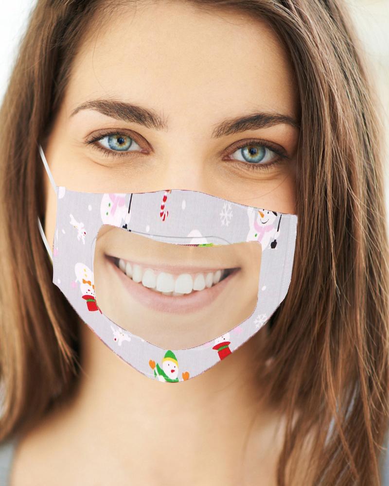 

Christmas Print Mouth Clear Window Visible Face Mask, Style7