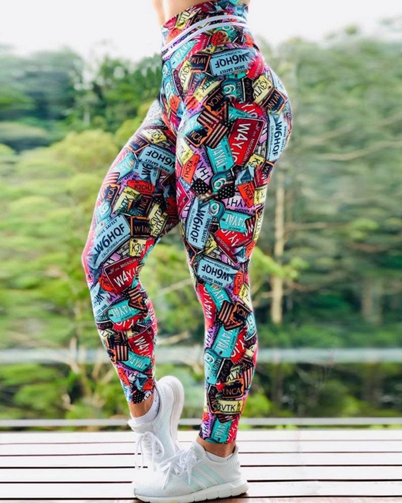 

Multicolor Logo Skinny High Elastic Yoga Pants