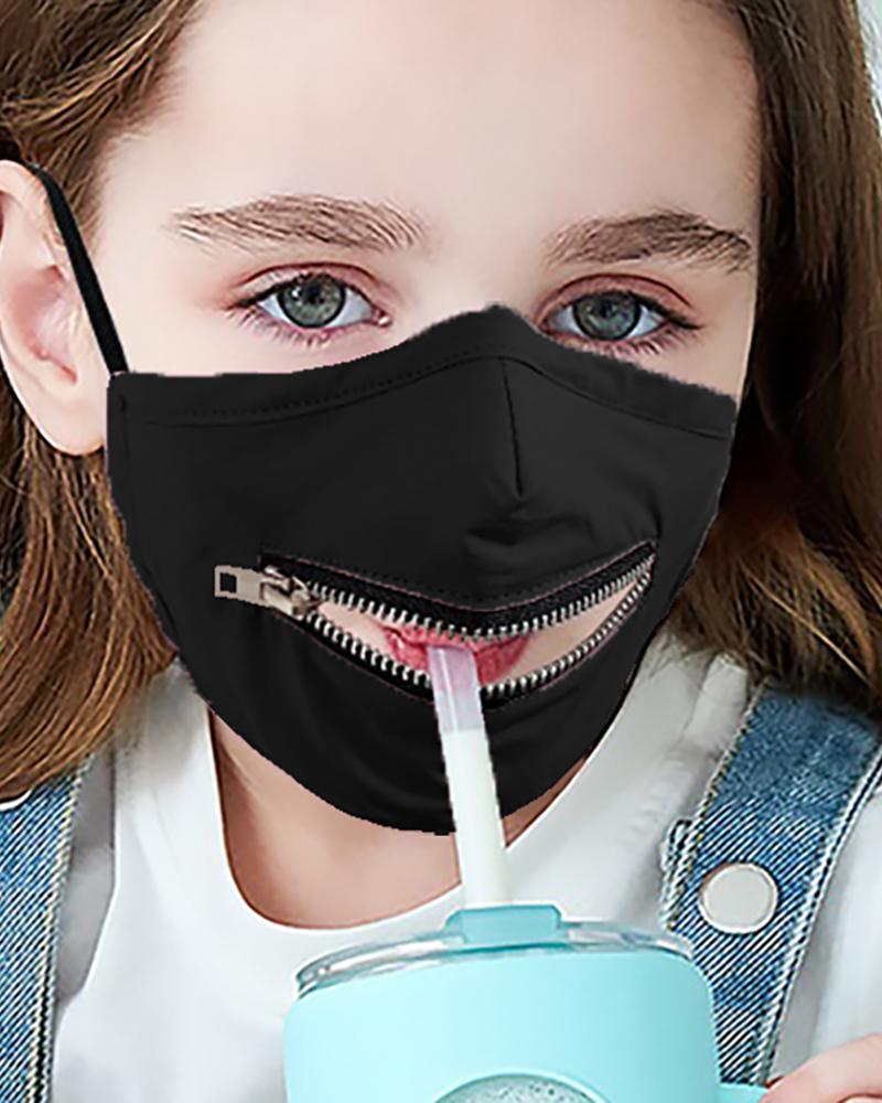 Zipper Design Solid Breathable Mouth Mask For Kids
