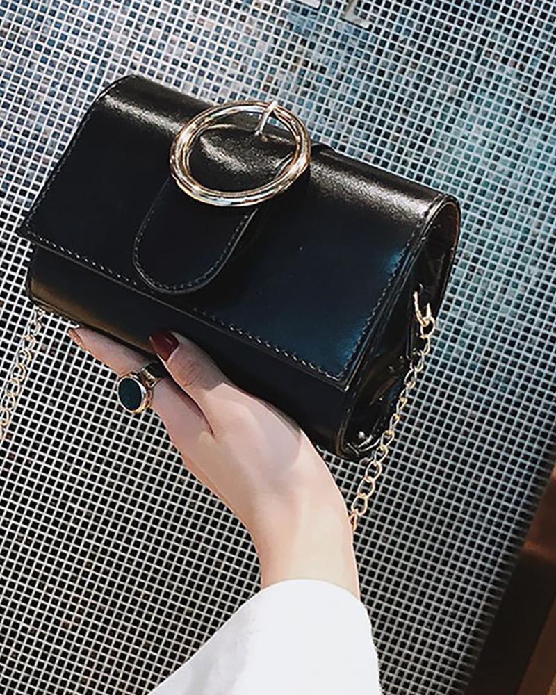 

O-Ring Buckled Chain Crossbody Bag, Black