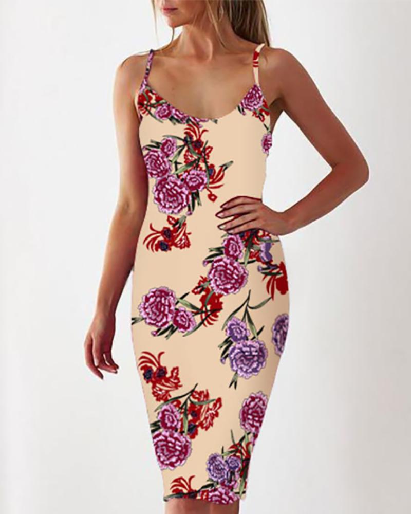 

Summer Women Floral Print Bodycon Dress, Khaki