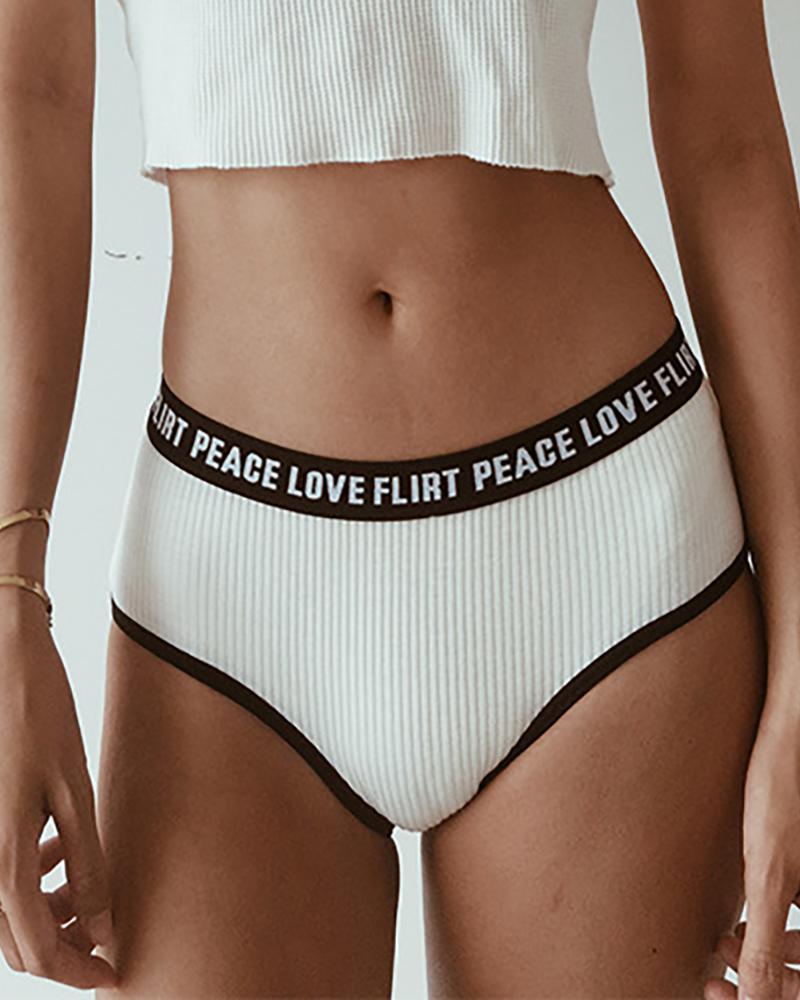 

Letter Print Colorblock Panty, White