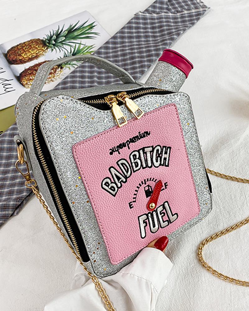 

Oilcan Shaped Letter Embroidery Crossbody Bag, Gray