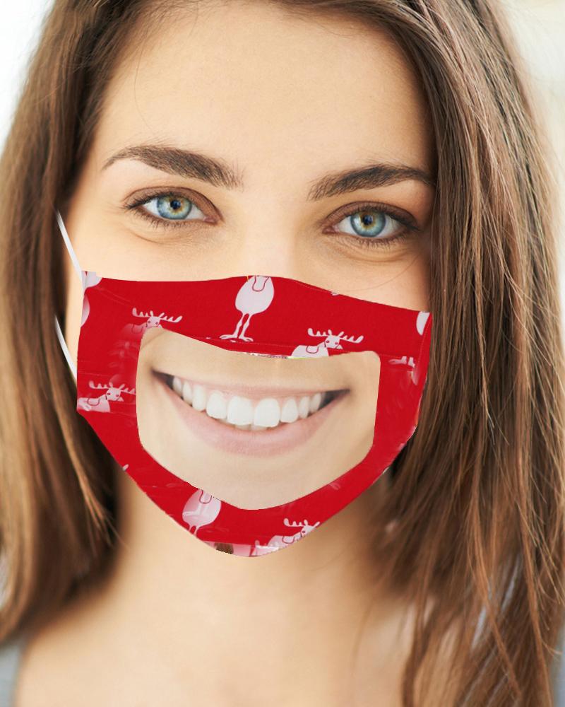 

Christmas Print Mouth Clear Window Visible Face Mask, Style4