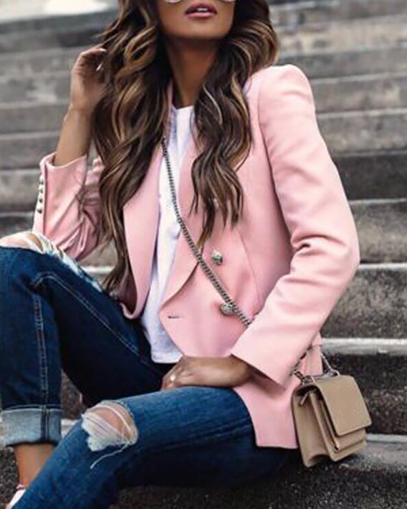 

Plain Double Breasted Blazer Coat, Pink