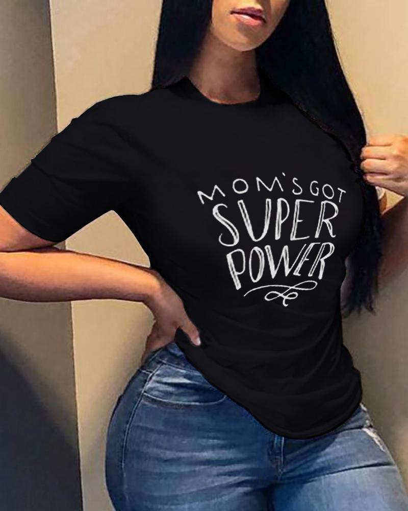 

Mother' Day Letter Print Short Sleeve T-Shirt, Black