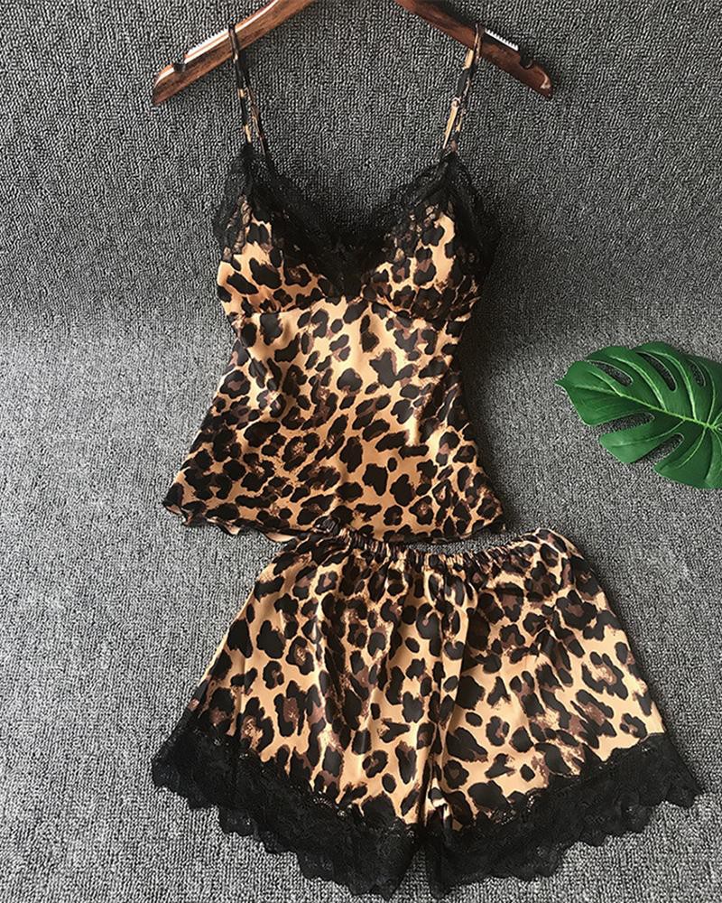 Leopard Print Lace Trim Cami Sets Online. Discover hottest trend