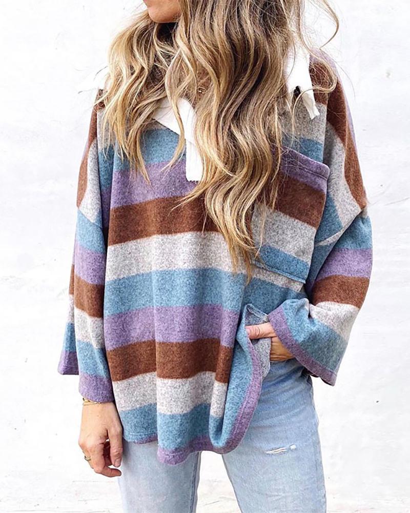 

Striped Pocket Design Long Sleeve Sweatshirt, Purple