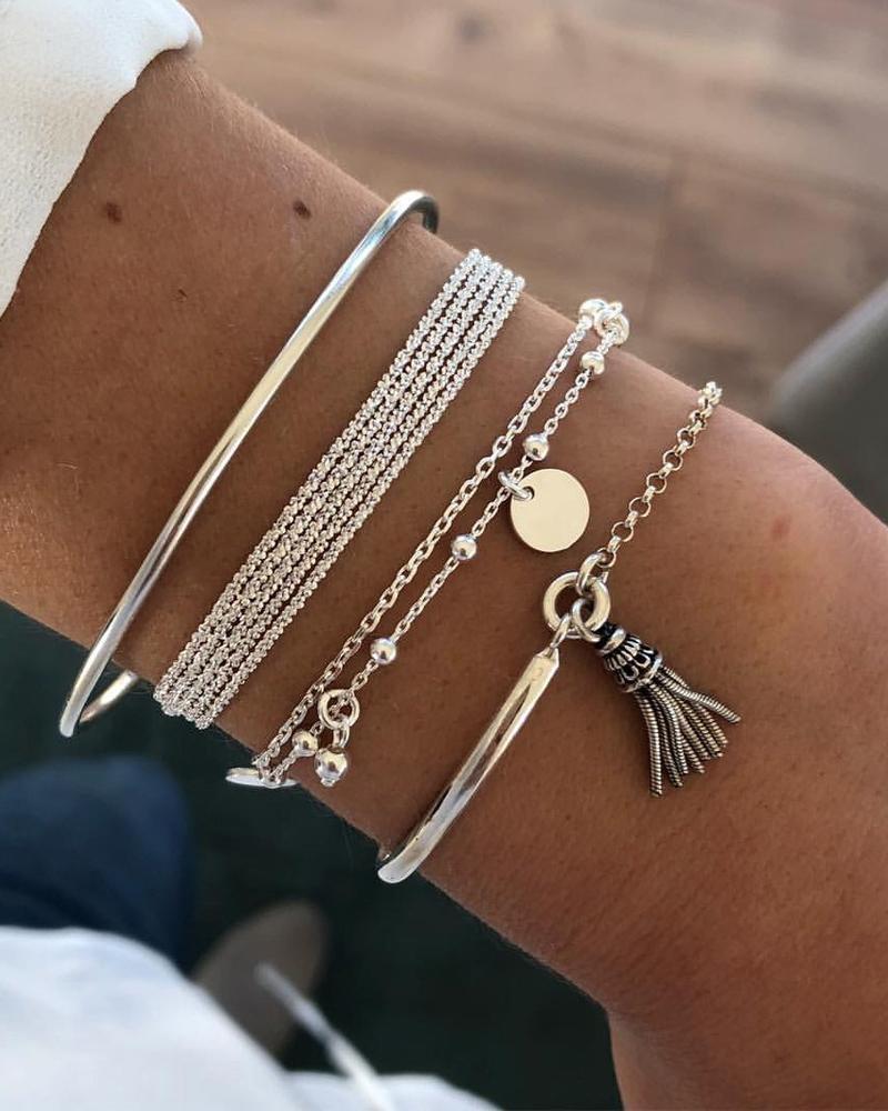 

Studded Tassel Layered Bracelets, Silver