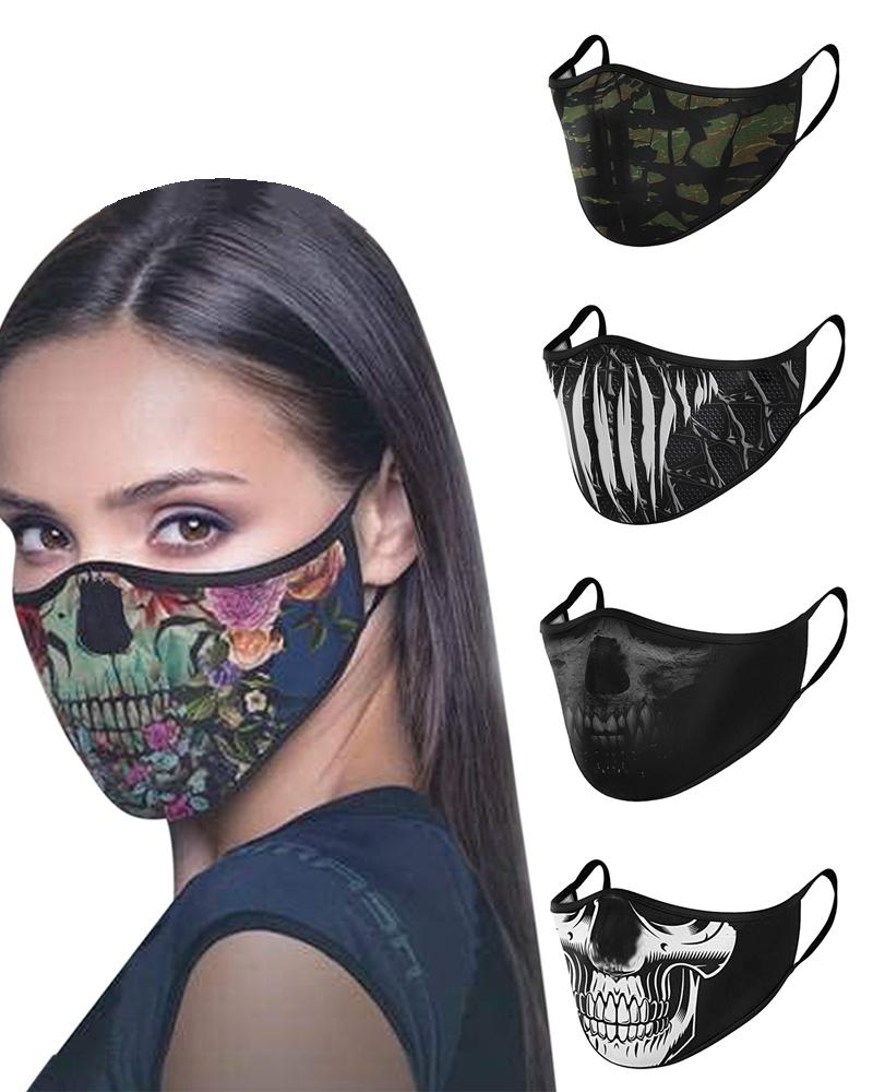 

Skull / Floral / Camouflage Print Colorblock Breathable Face Mask, Style1