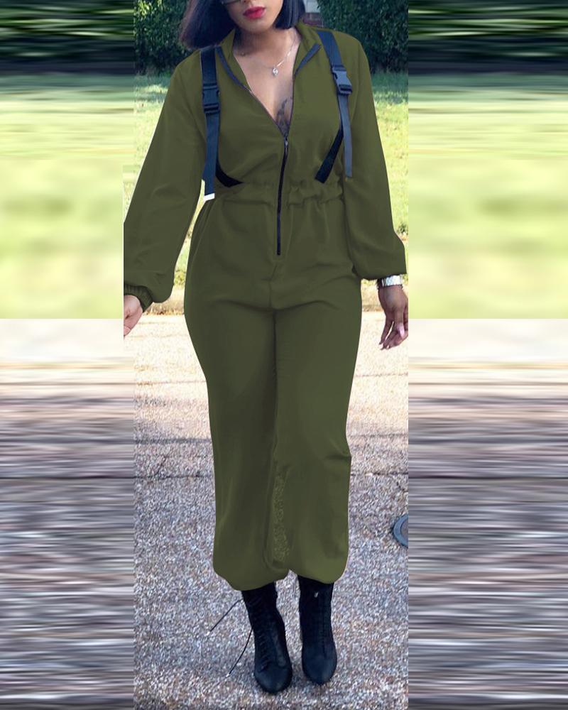 

Solis Long Sleeve Zipper Closure Jumpsuit, Green