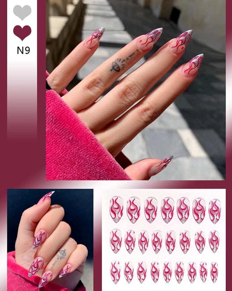 

Snakeskin & Flame & Graphic False Nail & 1PCS Nail Glue, Pink