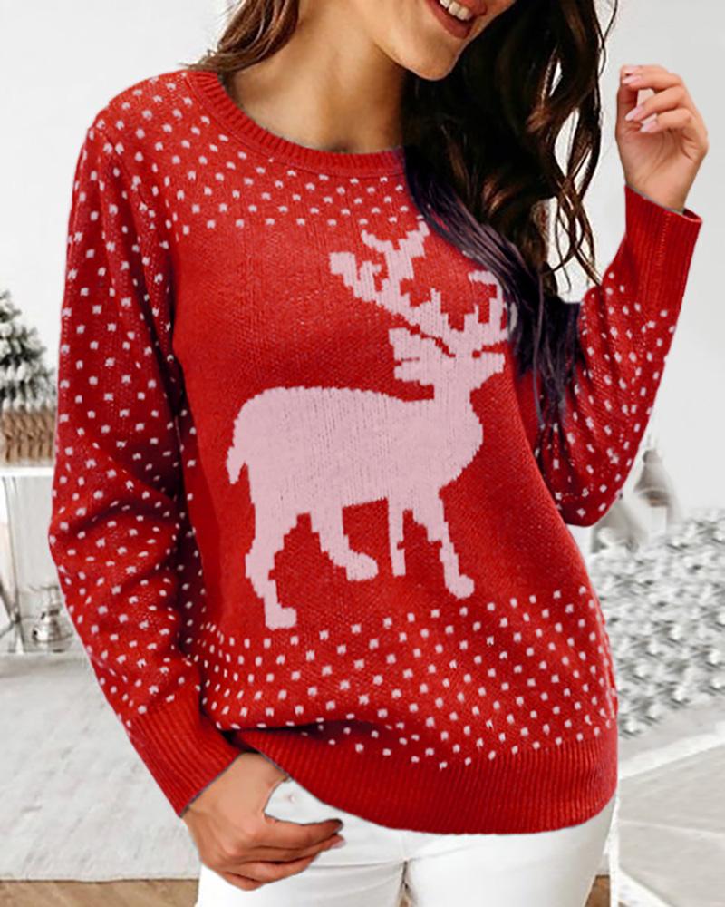 

Christmas Moose Print Colorblock Ugly Sweater, Red
