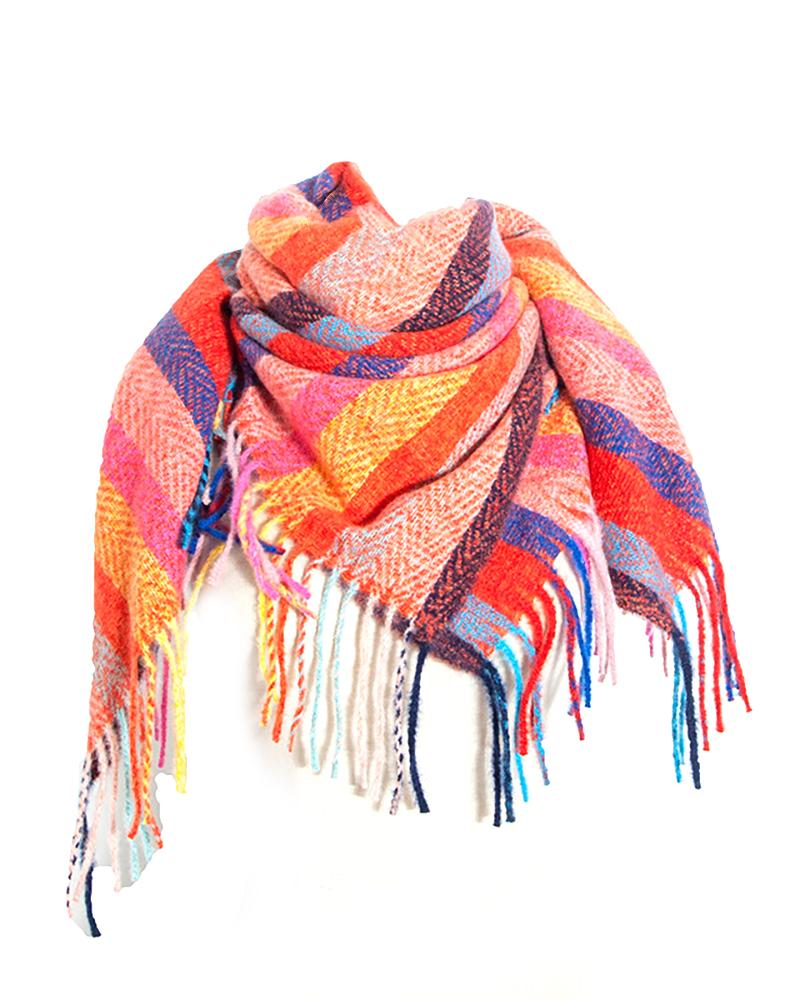 

Striped Colorblock Tassel Design Scarf, Style4