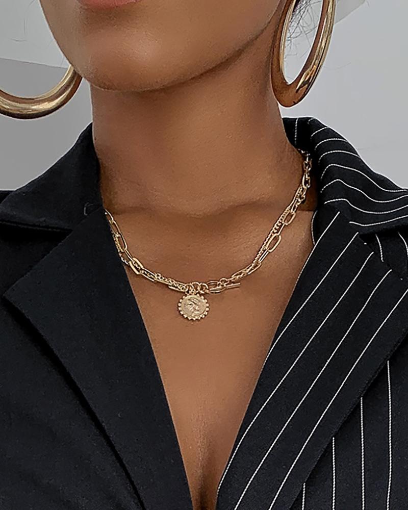 

Coin Pattern Layered Pendant Chain Necklace, Gold